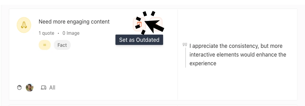 Bibliona archive feature for managing outdated UX insights