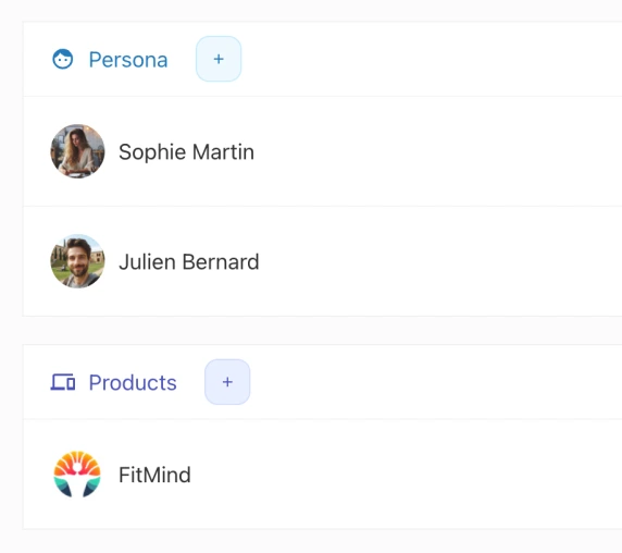 Bibliona home screen showing persona and product library management