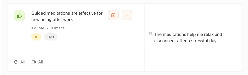 Bibliona insights list view for tracking UX research findings
