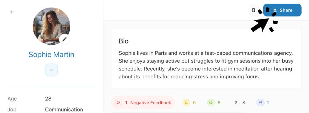 Bibliona sharing and collaboration features for UX teams